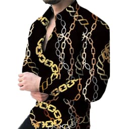 New luxury men's casual long sleeved shirt paired with 3D printed spring and autumn shirt, street men's fashionable shirt