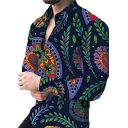 New luxury men's casual long sleeved shirt paired with 3D printed spring and autumn shirt, street men's fashionable shirt