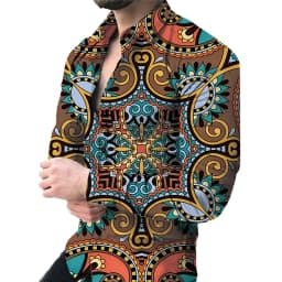 New luxury men's casual long sleeved shirt paired with 3D printed spring and autumn shirt, street men's fashionable shirt