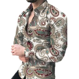 New luxury men's casual long sleeved shirt paired with 3D printed spring and autumn shirt, street men's fashionable shirt