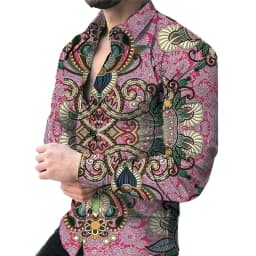 New luxury men's casual long sleeved shirt paired with 3D printed spring and autumn shirt, street men's fashionable shirt