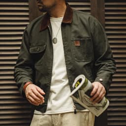 Maden Retro Heavyweight Canvas Detroit Jacket Corduroy Collar Hunting Short Zip-Up Jacket with Pockets Men's Autumn Outerwear