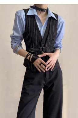 Striped Fake Two Piece Sleeveless Suit Vest Men's V-neck Vest Waiter Nightclub Uniform Waistcoat Casual Business Dress Vests
