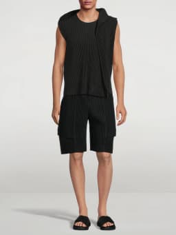 Miyake Pleated Plisse Cargo Shorts Men Loose Knee Length Summer Casual Bermuda Shorts Wrinkle Resistant
