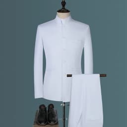 Men's Business, Fashionable, Cool, Casual, Stand-Up Collar, Single-Piece Korean-Style Zhongshan Suit Two-Piece Set