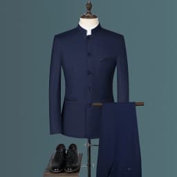 Men's Business, Fashionable, Cool, Casual, Stand-Up Collar, Single-Piece Korean-Style Zhongshan Suit Two-Piece Set