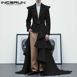 Fashion Men Irregular Blazer Streetwear Lapel Long Sleeve 2025 Ruffle Elegant Long Style Blazer Casual Men's Coats S-5XL INCERUN