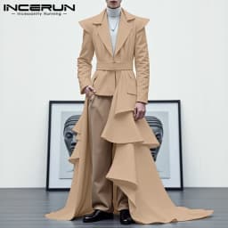 Fashion Men Irregular Blazer Streetwear Lapel Long Sleeve 2025 Ruffle Elegant Long Style Blazer Casual Men's Coats S-5XL INCERUN