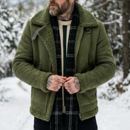 Men's Faux Suede & Fur Collar Winter Jacket | Windproof Belted Zip Streetwear Coat | Thick Warm Hiking Outdoor Wear Soft Male