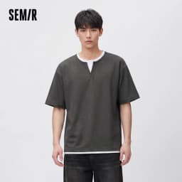 Semir Men Tshirt Short Sleeve V Neck Colorblock Waffle Knit 2026 Autumn Loose Casual Style Pullover Everyday Top