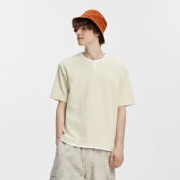 Semir Men Tshirt Short Sleeve V Neck Colorblock Waffle Knit 2026 Autumn Loose Casual Style Pullover Everyday Top