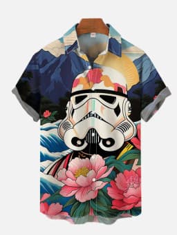 2024 Fashion Ukiyo-E Tropical Floral And Sci-Fi Space Samurai Printing turndown Collar Hawaiian Short Sleeve Shirt casual shirts