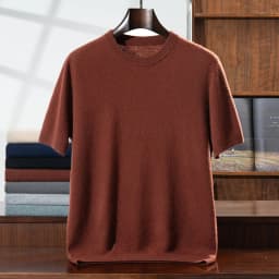 100% Pure Goat Cashmere Men's Crewneck Pullover Sweater Basic Half Sleeve Sweater Solid Color Business Casual Men's Top
