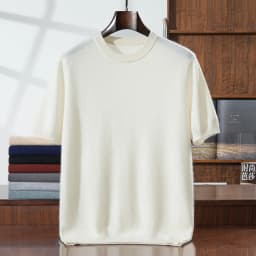 100% Pure Goat Cashmere Men's Crewneck Pullover Sweater Basic Half Sleeve Sweater Solid Color Business Casual Men's Top