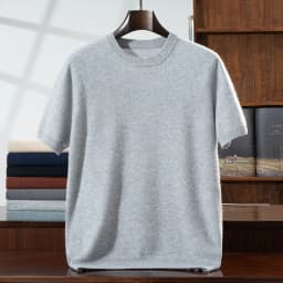100% Pure Goat Cashmere Men's Crewneck Pullover Sweater Basic Half Sleeve Sweater Solid Color Business Casual Men's Top