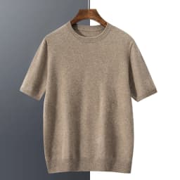 100% Pure Goat Cashmere Men's Crewneck Pullover Sweater Basic Half Sleeve Sweater Solid Color Business Casual Men's Top