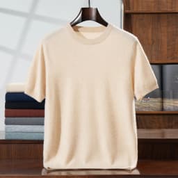 100% Pure Goat Cashmere Men's Crewneck Pullover Sweater Basic Half Sleeve Sweater Solid Color Business Casual Men's Top