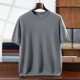 100% Pure Goat Cashmere Men's Crewneck Pullover Sweater Basic Half Sleeve Sweater Solid Color Business Casual Men's Top