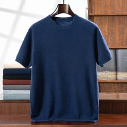 100% Pure Goat Cashmere Men's Crewneck Pullover Sweater Basic Half Sleeve Sweater Solid Color Business Casual Men's Top