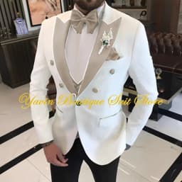 Jacquard Men's Suit 3 Pieces Slim-fit Jacket Vest Pants Prom Peaked Lapel Blazer Custom Made Groom' Wedding Tuxedos