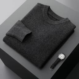 Men's Wool Sweater Autumn And Winter New Round Neck Loose Solid Color Winter Thickening Bottoming Shirt
