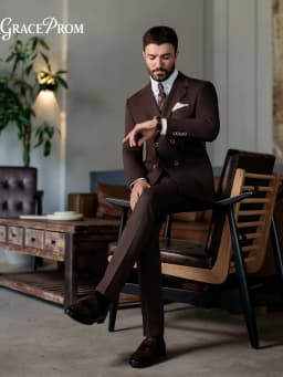 Alluring Dark Coffee Brown Double Breasted 2PCS Mens Tuxedo Notched Lapel Groom Suit For Wedding Prom Graduation Business Event