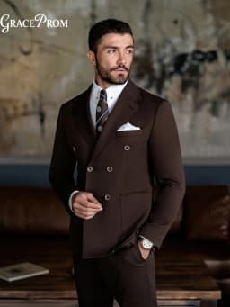 Alluring Dark Coffee Brown Double Breasted 2PCS Mens Tuxedo Notched Lapel Groom Suit For Wedding Prom Graduation Business Event