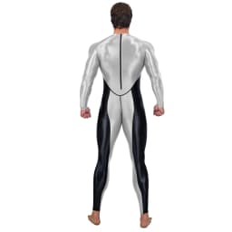 AMORESY Men Oil Glossy Shiny Satin Smooth Sports Tracksuit Long-sleeve Patchwork Bodybuilding Cycling Jumpsuit Bodysuit Catsuit