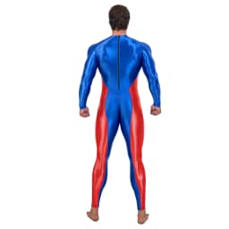 AMORESY Men Oil Glossy Shiny Satin Smooth Sports Tracksuit Long-sleeve Patchwork Bodybuilding Cycling Jumpsuit Bodysuit Catsuit
