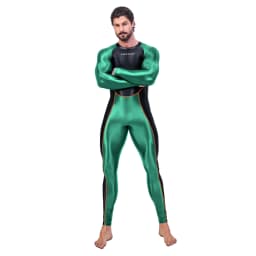 AMORESY Men Oil Glossy Shiny Satin Smooth Sports Tracksuit Long-sleeve Patchwork Bodybuilding Cycling Jumpsuit Bodysuit Catsuit