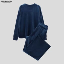 INCERUN Men's Sets Solid Velour Shiny Long Sleeve T Shirt Pants Two Piece Sets Streetwear Loose 2026 Fashion Men Matching Sets