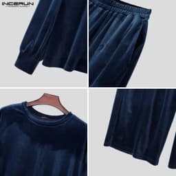 INCERUN Men's Sets Solid Velour Shiny Long Sleeve T Shirt Pants Two Piece Sets Streetwear Loose 2026 Fashion Men Matching Sets