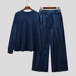INCERUN Men's Sets Solid Velour Shiny Long Sleeve T Shirt Pants Two Piece Sets Streetwear Loose 2026 Fashion Men Matching Sets
