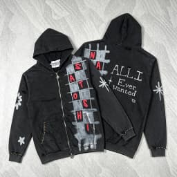 New Arrival SATOSHI NAKAMOTO Unisex Zip Hoodie Checkered Graffiti Star Rhinestone Oversized Hip‑Hop Jacket