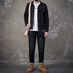 Men's Denim Jacket Jeans Pants Letters Printing Long Coat Trousers 2 Pcs Set Casual Single Breasted