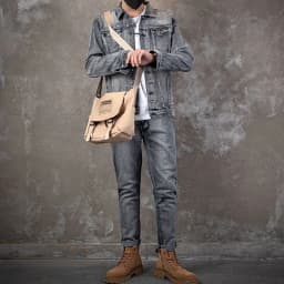 Men's Denim Jacket Jeans Pants Letters Printing Long Coat Trousers 2 Pcs Set Casual Single Breasted
