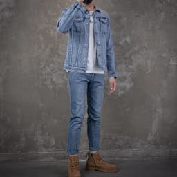 Men's Denim Jacket Jeans Pants Letters Printing Long Coat Trousers 2 Pcs Set Casual Single Breasted