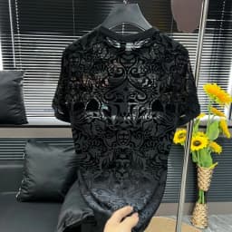 Trendy Jacquard Hollow T-shirts Men Ice Silk Breathable See Through Round Neck T-shirt Short Sleeve Casual Social Nightclub Tee