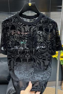 Trendy Jacquard Hollow T-shirts Men Ice Silk Breathable See Through Round Neck T-shirt Short Sleeve Casual Social Nightclub Tee