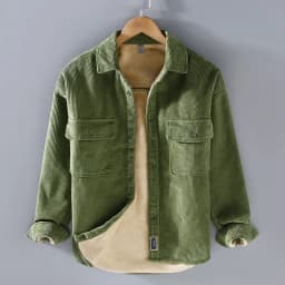 Harajuku Winter Mens Shirts Daily Casual Fleece Warm Top Solid Color Corduroy Long Sleeve Shirt with Pockets Loose Vintage Shirt