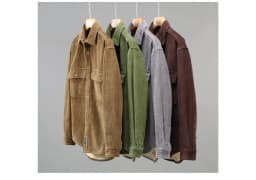 Harajuku Winter Mens Shirts Daily Casual Fleece Warm Top Solid Color Corduroy Long Sleeve Shirt with Pockets Loose Vintage Shirt