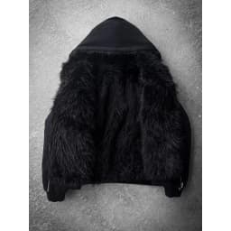 Autumn and Winter Oversized Thickened Warm Black Reversible Faux Fur Parka Coat Men with Hood Zipper Fluffy Jacket Hooded Coat