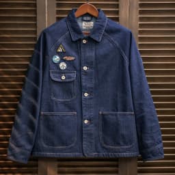 Maden Vintage Embroidered Badge 12.8oz Heavyweight Denim Jacket Washed Lapel Casual Outerwear for Men Spring and Fall Chore Coat