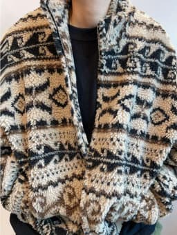 Winter Ethnic Jacquard Sherpa Jacket Men Geometry Stand Collar Coat Thickened Warm Fur Jacket Street Zip-Front Winter Outerwear