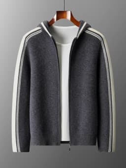 Men's Jacket 100% Merino Wool Sweater Cardigan Autumn Winter Sweater Thicked Casual Hoodie Knitwear Zipper Open Stitch Clothing