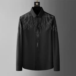 Luxury Wing Rhinestone Men's Shirt 2024 Spring Long Sleeve Casual Shirts Banquet Party Stage Shirt Vintage Streetwear Blouse 5XL