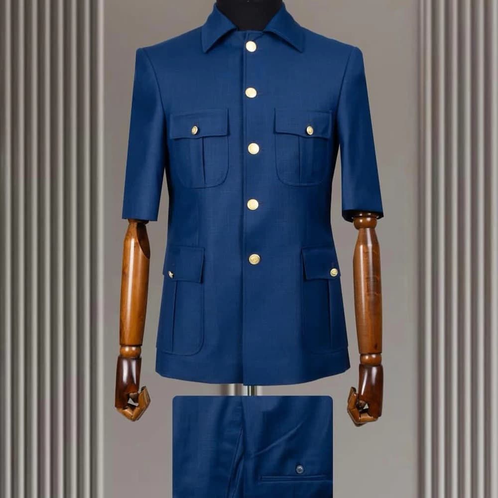 New Arrival 2 Piece Lapel Short Sleeves with 4 Real Pockets Single Breasted Slim Fit Summer Suits For Weddding(Blazer+Pants)