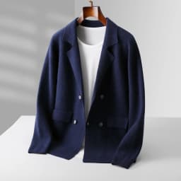 Men's Suit Collar Cardigan 100% Pure Wool Sweater Coat Autumn Winter Chic Pocket Business Casual Wool Outerwear Knitwear Top