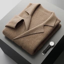 Men's Suit Collar Cardigan 100% Pure Wool Sweater Coat Autumn Winter Chic Pocket Business Casual Wool Outerwear Knitwear Top