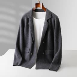 Men's Suit Collar Cardigan 100% Pure Wool Sweater Coat Autumn Winter Chic Pocket Business Casual Wool Outerwear Knitwear Top